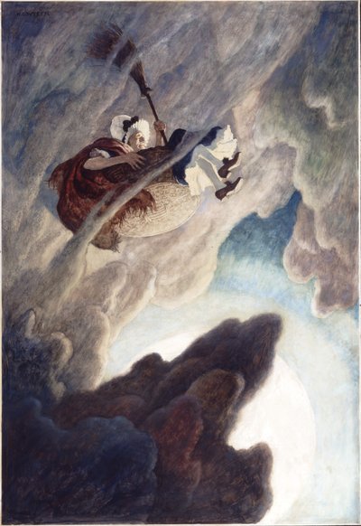 Die alte Frau in einem Eimer hochgeworfen, 1940 von Newell Convers Wyeth